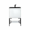 James Martin Vanities 23.6'' Single Vanity, Glossy White, Matte Black Base w/ Charcoal Black Composite Stone Top 805-V23.6-GW-MB-CH